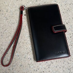 Lodis Black and Red Leather Wristlet Wallet